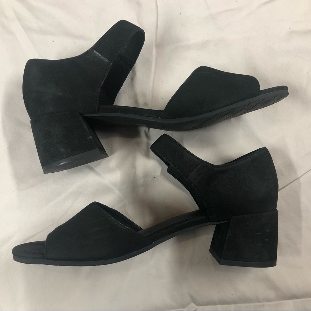 Eileen Fisher Black Suede Low Block Heel Sandals